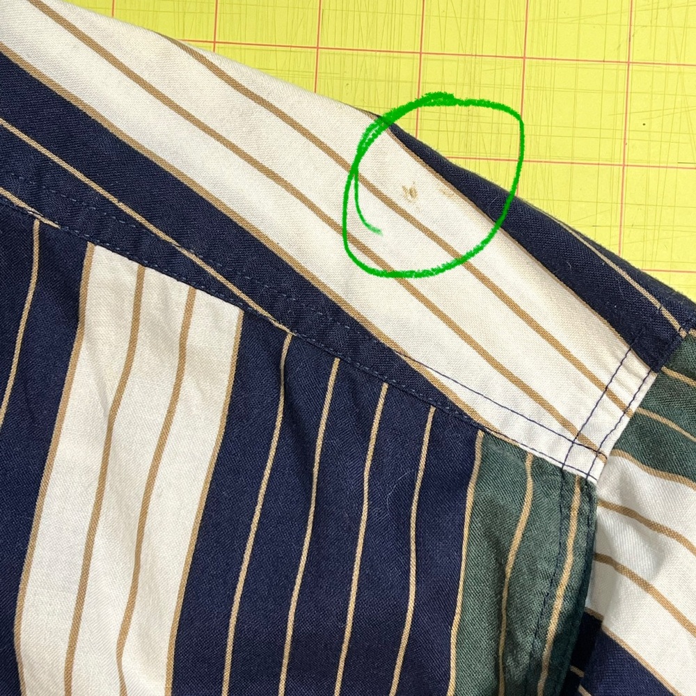 VINTAGE 90s men’s stripe button‎ down shirt 100% cotton blue green casual preppy - Picture 11 of 11